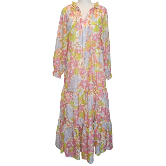 J. Marie XS Floral Long Sleeve Ruffle Tiered Babydoll Maxi Dress 70’s Size Small - Picture 1 of 13